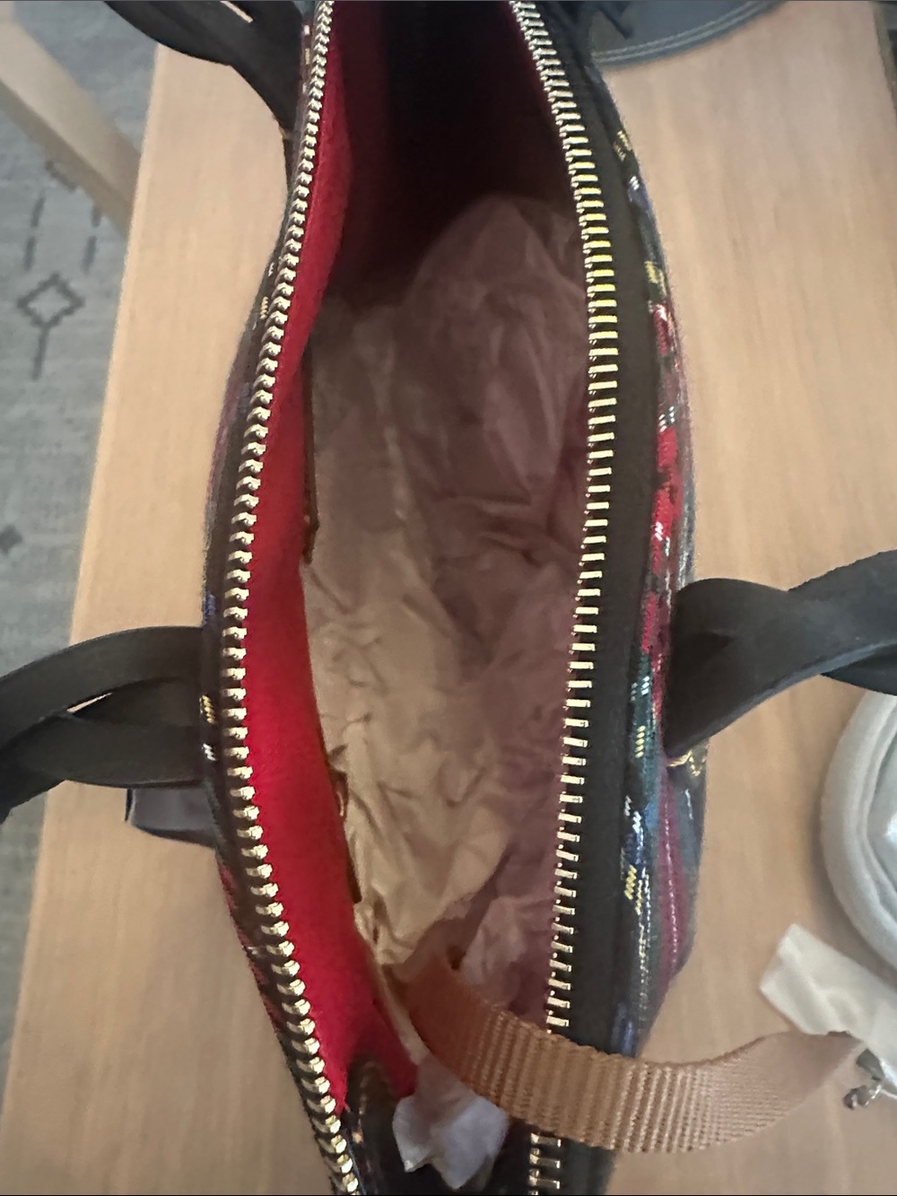 Dooney & Bourke Black Tartan Plaid Satchel with Red & Blue Accents - Picture 5 of 5